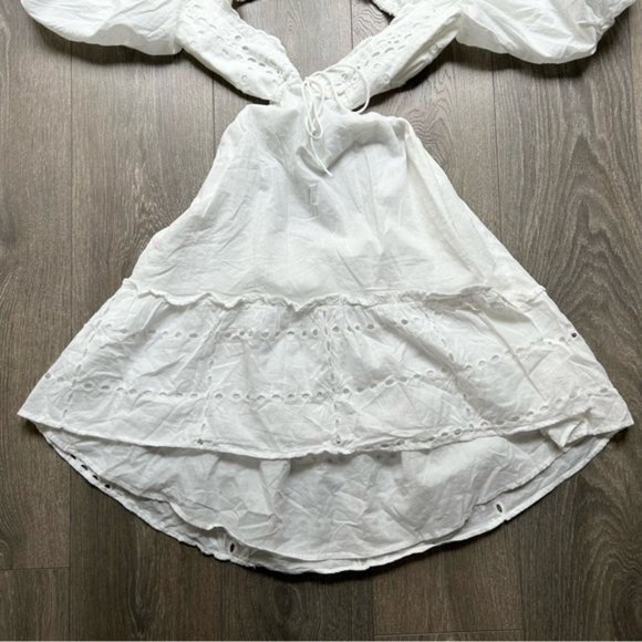 Sabo Skirt Ray Mini Dress Puff Sleeves Cut out Eyelet White Size Large - Picture 6 of 16